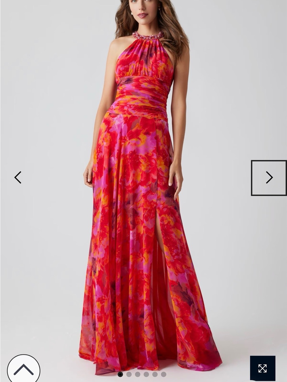 Rickie Freeman Teri Jon Print Chiffon Beaded Halter Maxi Gown Size 2